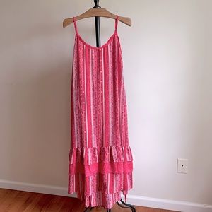 NWT GAP Pink print Maxi with ruffle hem and tie